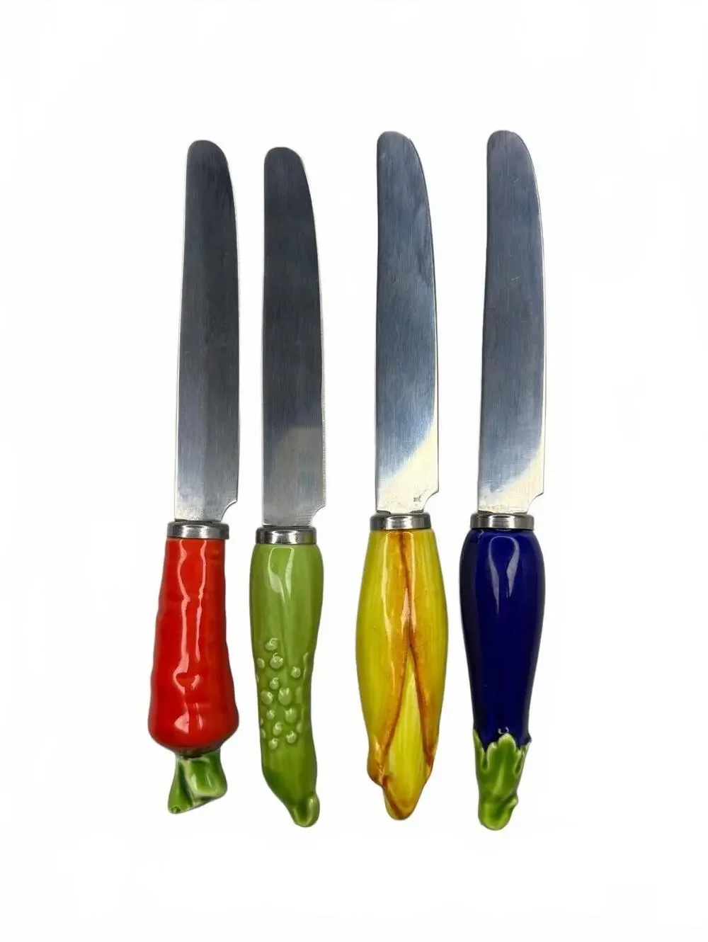 Colorful Vegetable Themed Vintage Stainless Steel Cheese Spreaders Set of 4